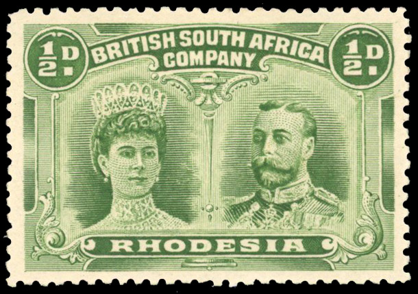 Rhodesia 1910-13 ½d green perf 13½ unmounted
