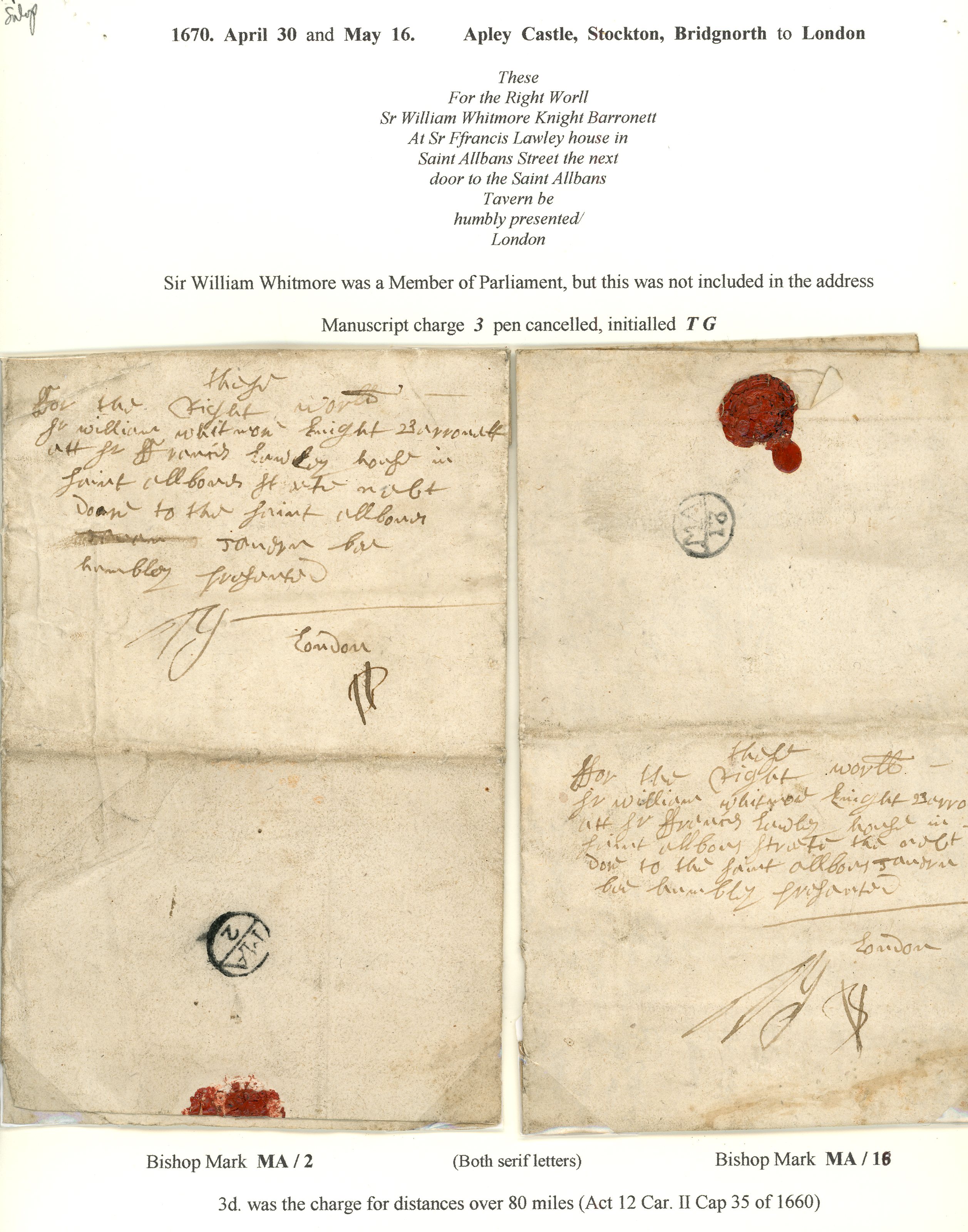 POSTAL HISTORY: 1670 pair of early letters...