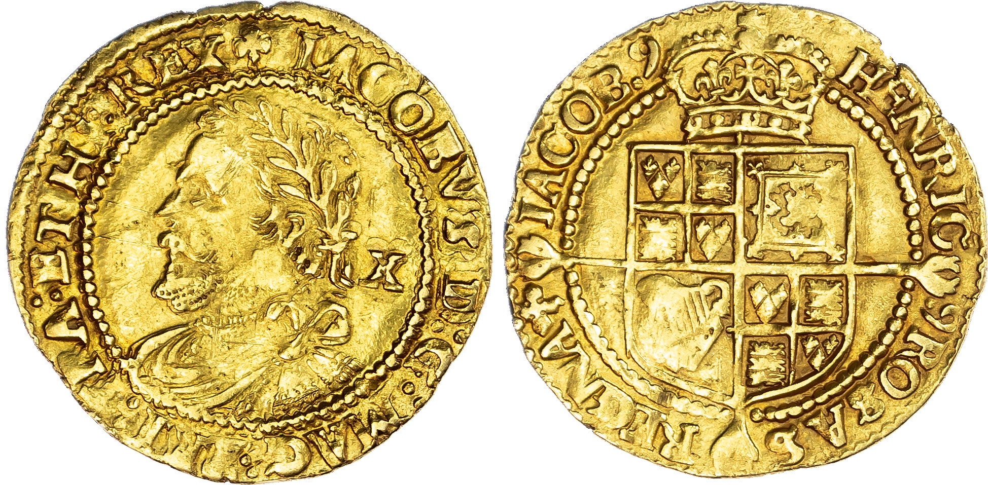 James I (1603-1625), Half-Laurel, third coinage (1619-1625), mintmark Trefoil (1624).