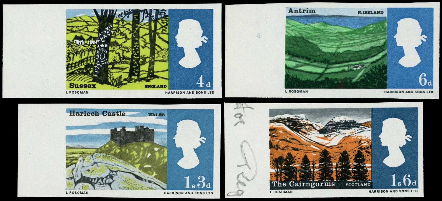 BPMA: 1966 4d-1s6d Landscapes (ordinary). Superb unmounted o.g. left-hand marginal set of four imperforate imprimaturs,...