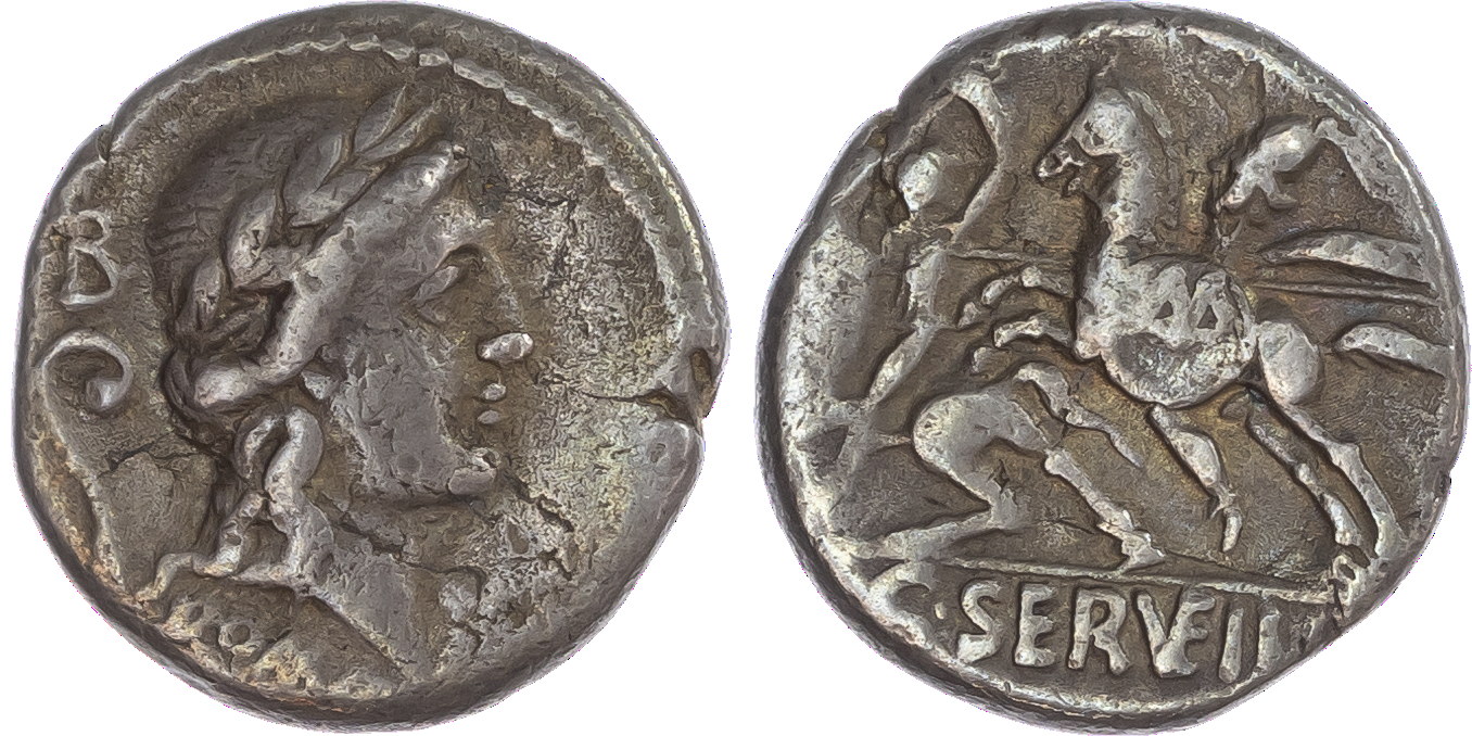 C. Serveilius Vatia (82-80 BC) AR Denarius, Rome, 3.76g. ROMA, laureate head of Apollo facing right, B and lituus to left.