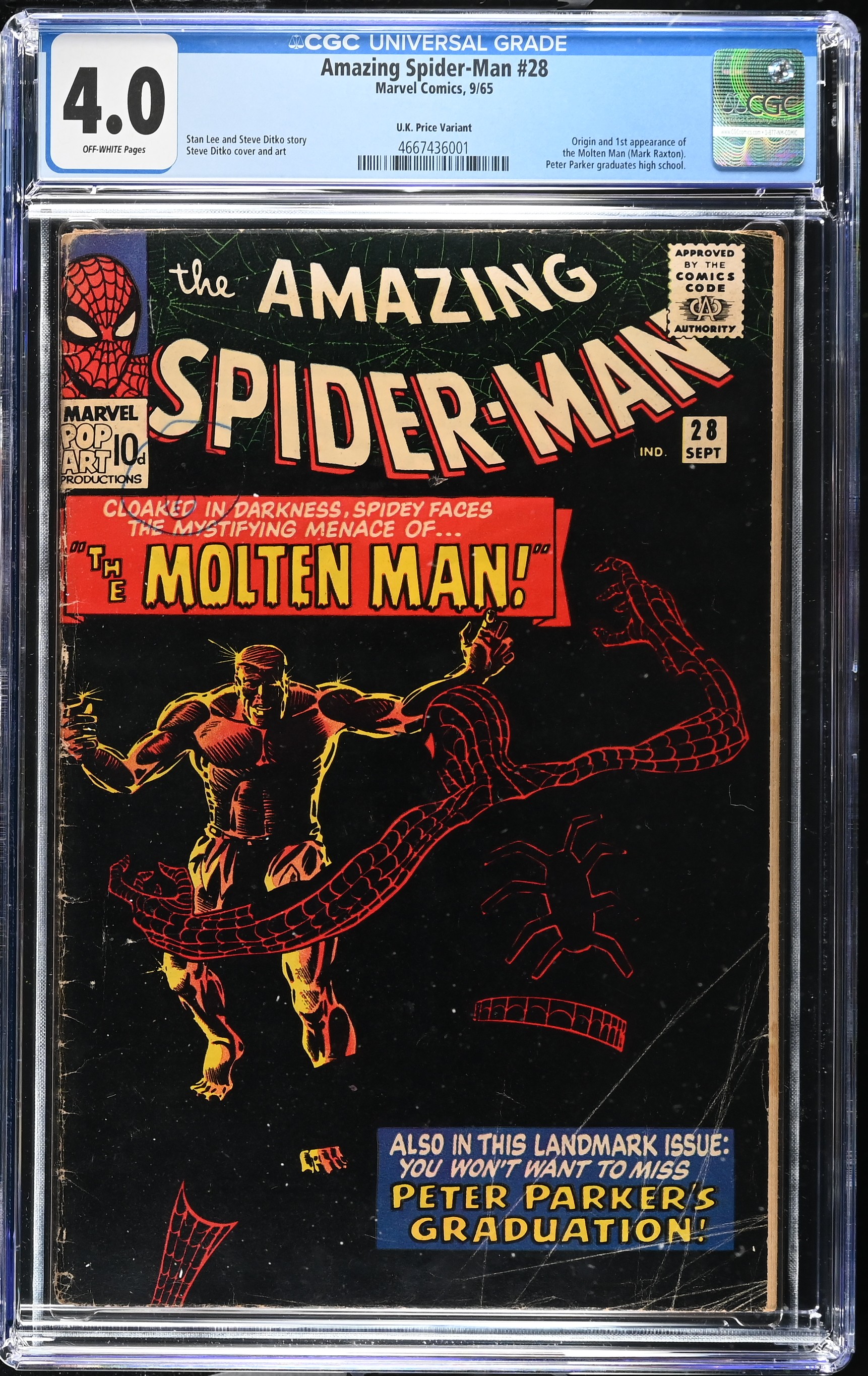 Amazing Spider-Man #28 (Marvel Comics 1965) CGC 4.0 First Molten Man