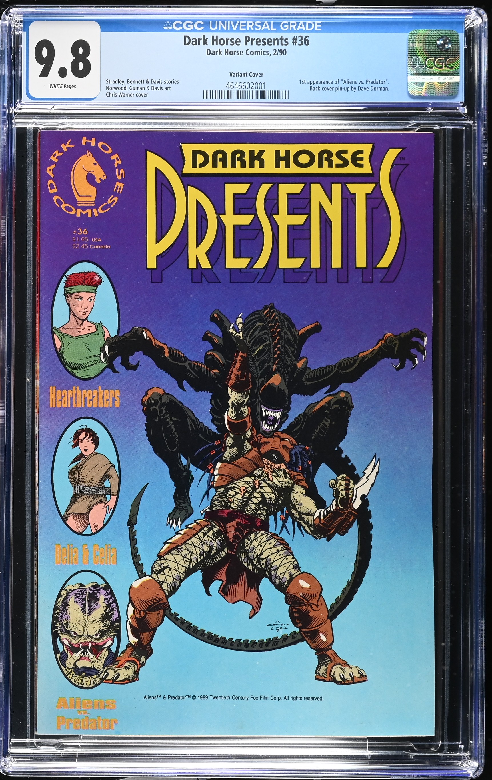 Dark Horse Presents #36 CGC 9.8 1st Aliens VS Predator Cover by Chris Warner (Dark Horse Presents, 1990) White Pages