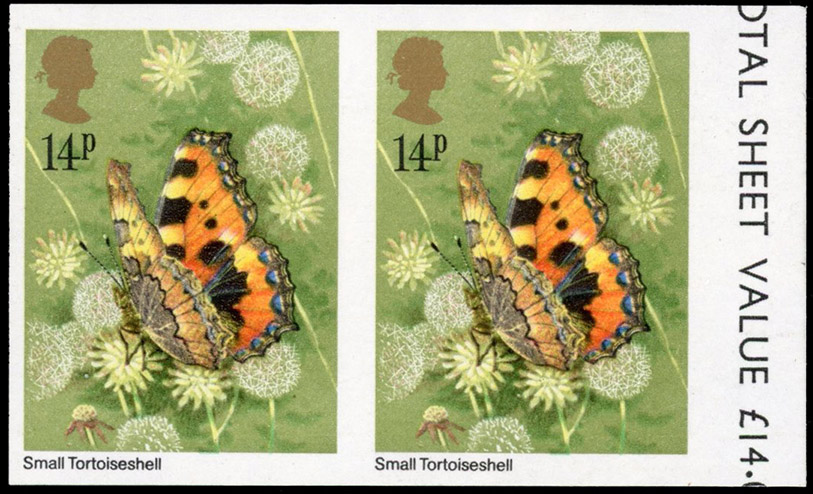 GB SG 1151a 1981 14p Butterflies imperforate pair mint