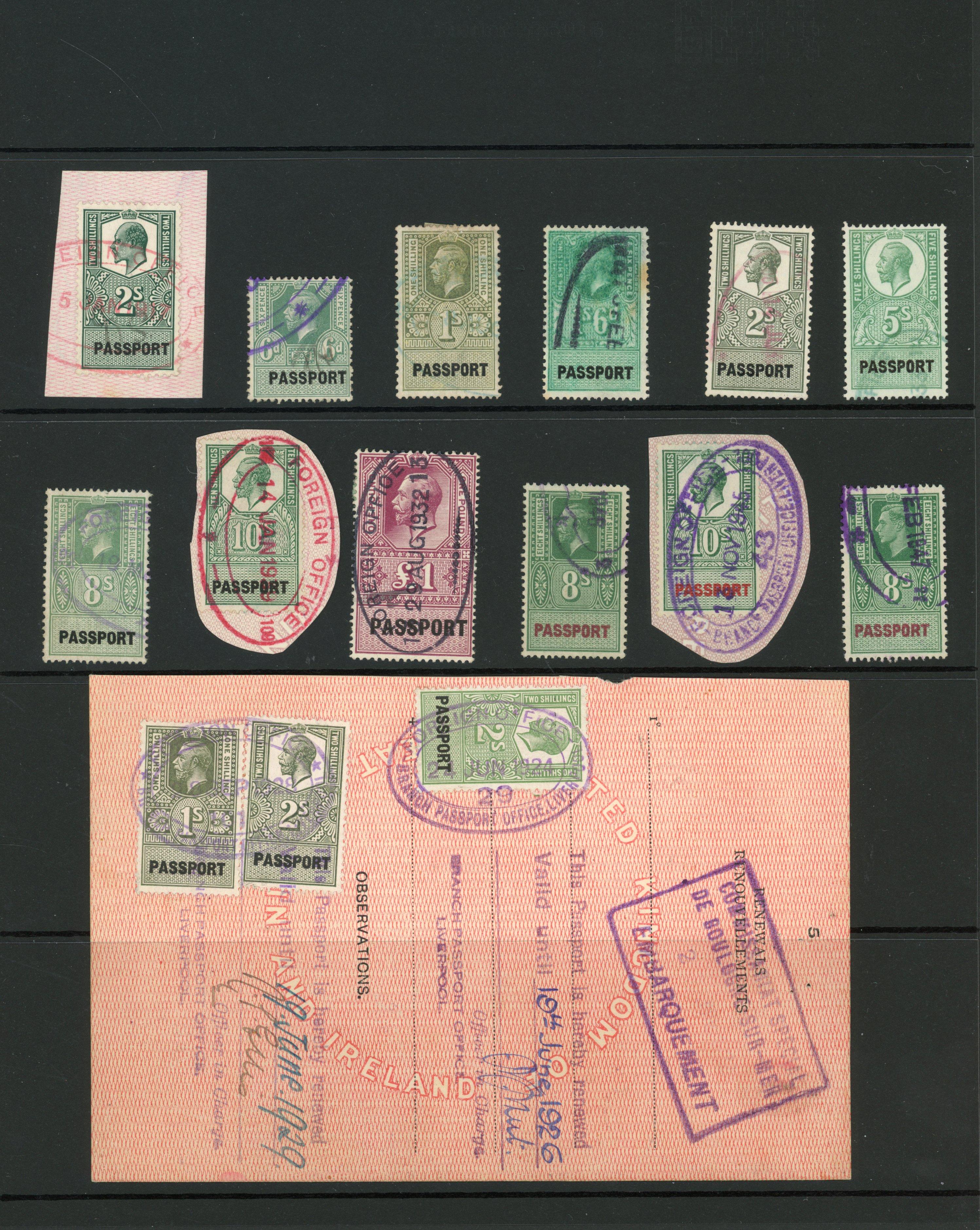 GB Passport stamps KEVII/KGVI small used collection