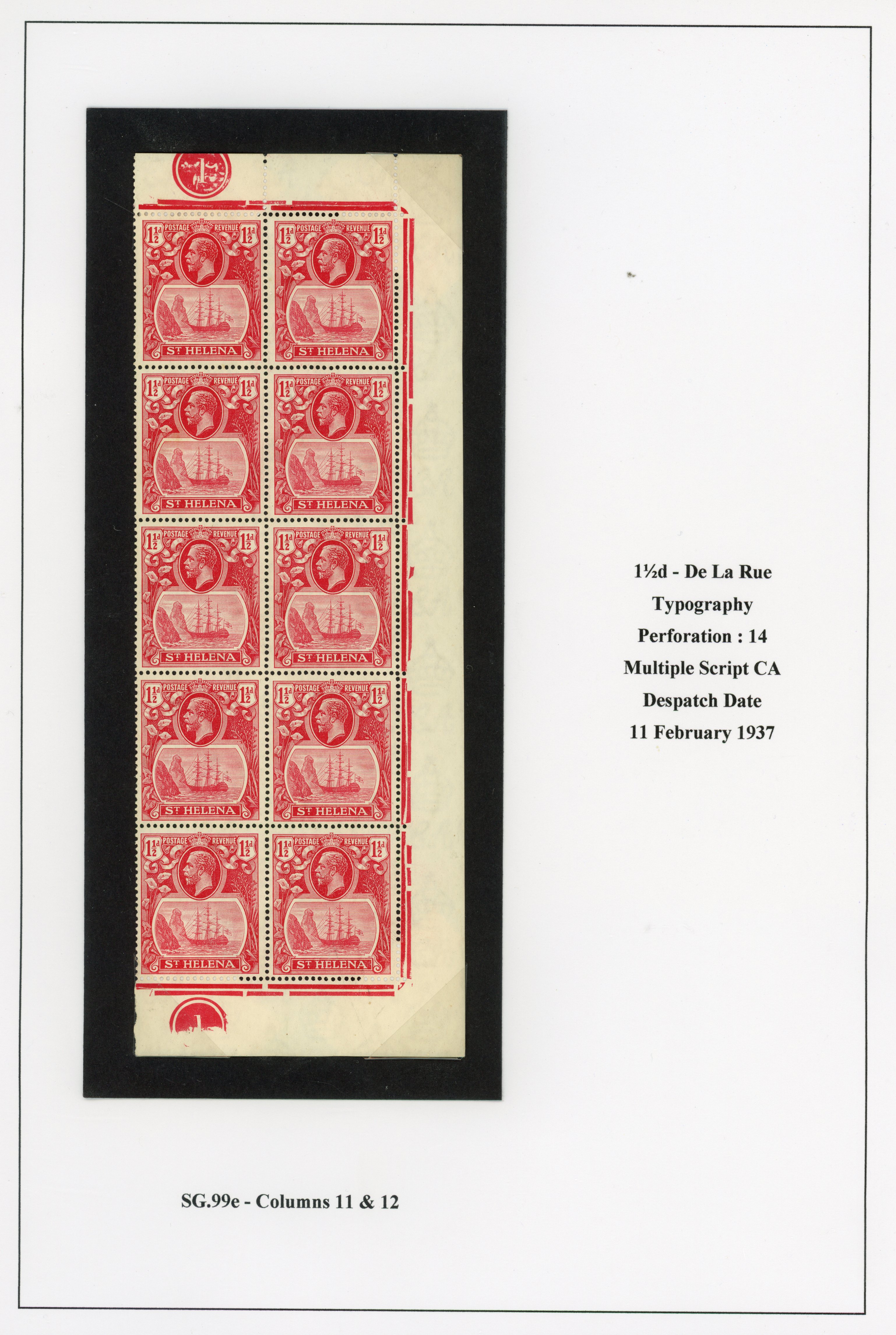 St Helena SG 99e Plate block mint