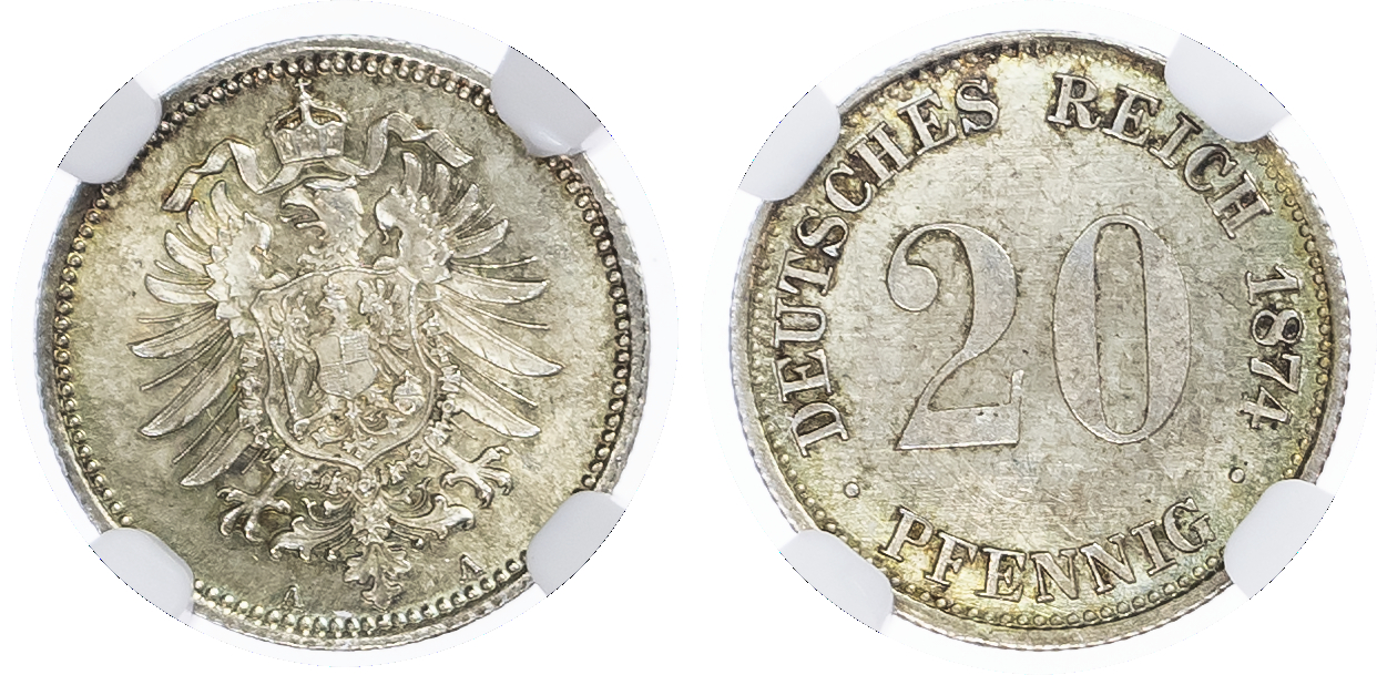 Germany. Empire AR 20 Pfennig. 1874A.