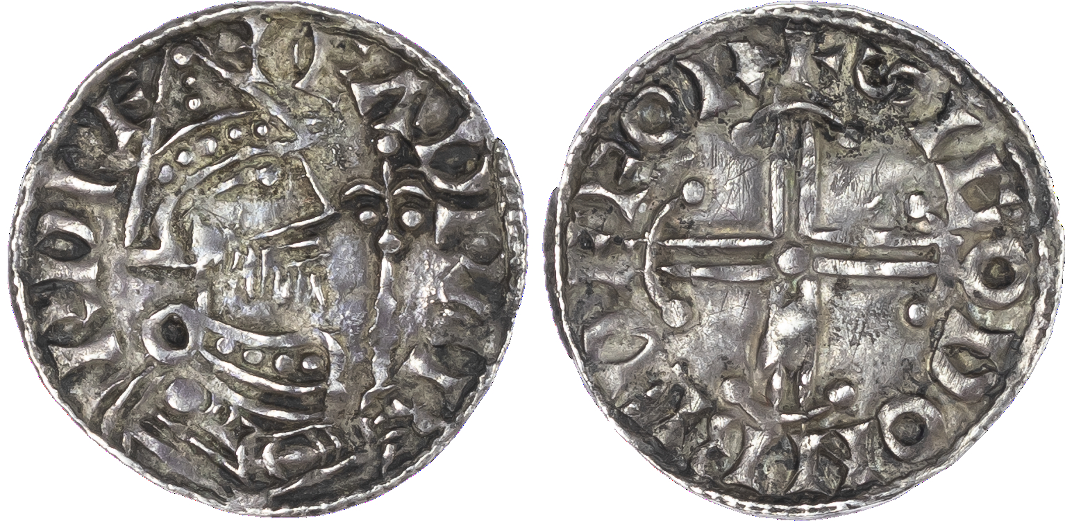 Edward the Confessor (1042-66) Penny, Pointed Helmet type (1053-1056) muled with a Hammer Cross type reverse (1059-1062),