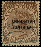 1891 2½d on 4d brown with surcharge inverted neatly used, light registration crayon line across base.  SG 109d,...