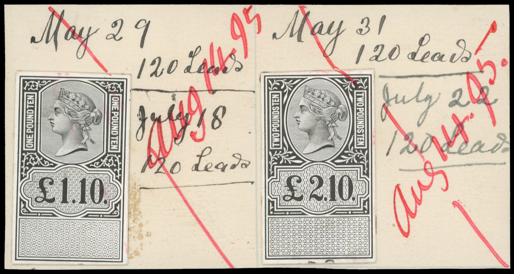 Great Britain ESTATE DUTY Unappropriated die 1894 revenue Striking Book die proofs on piece. 