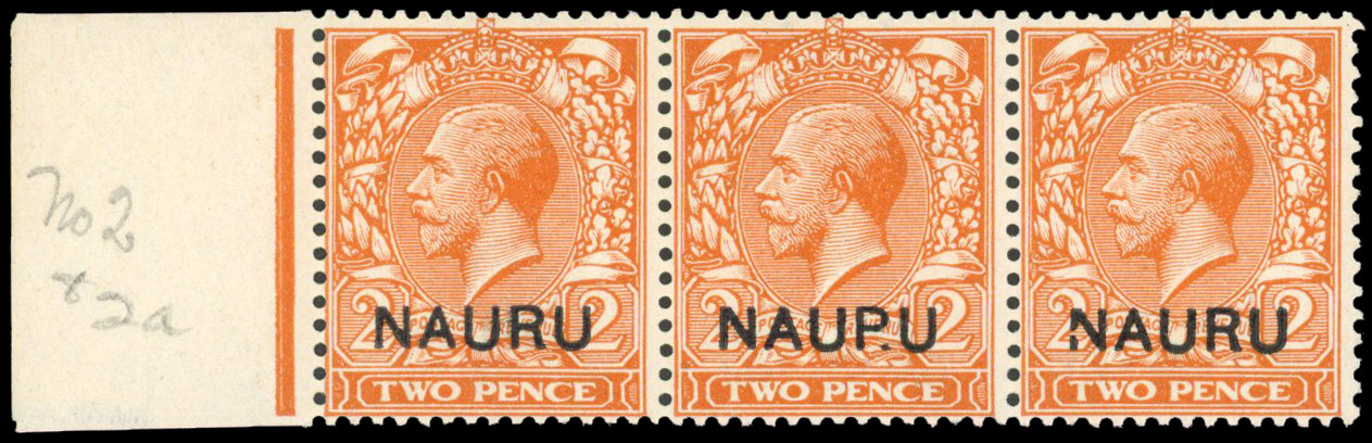 Nauru 1916-23 2d orange die I variety NAUP.U