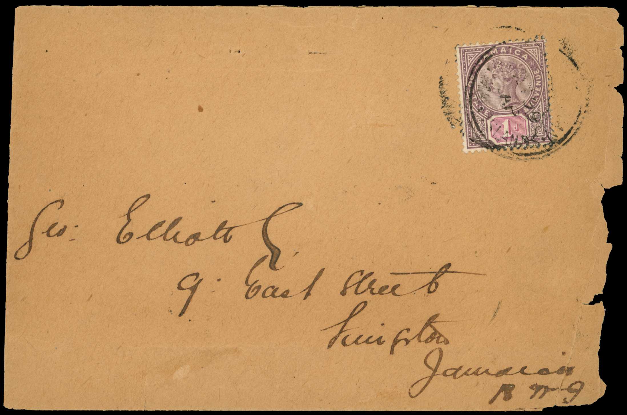 1899 1d QV purple and mauve cancelled with...