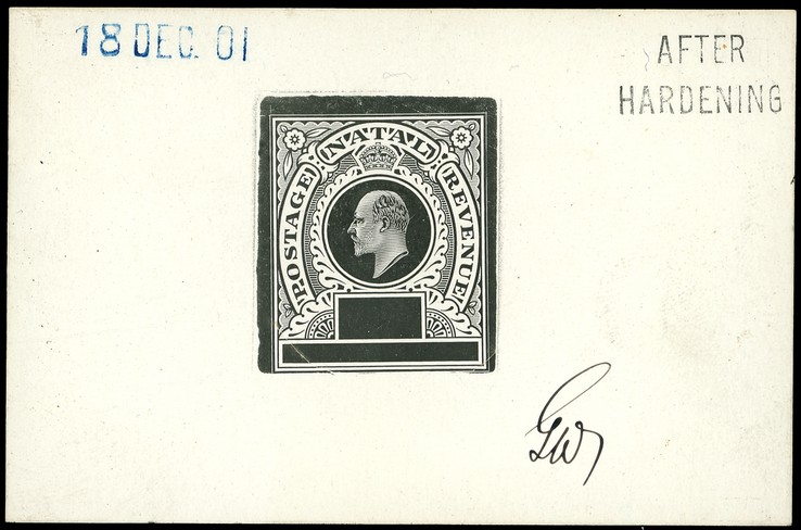 1902 high values Master Die Proof of frame in black on glazed card 93 x 60mm, dated 18 DEC. 01 in blue, marked AFTER...