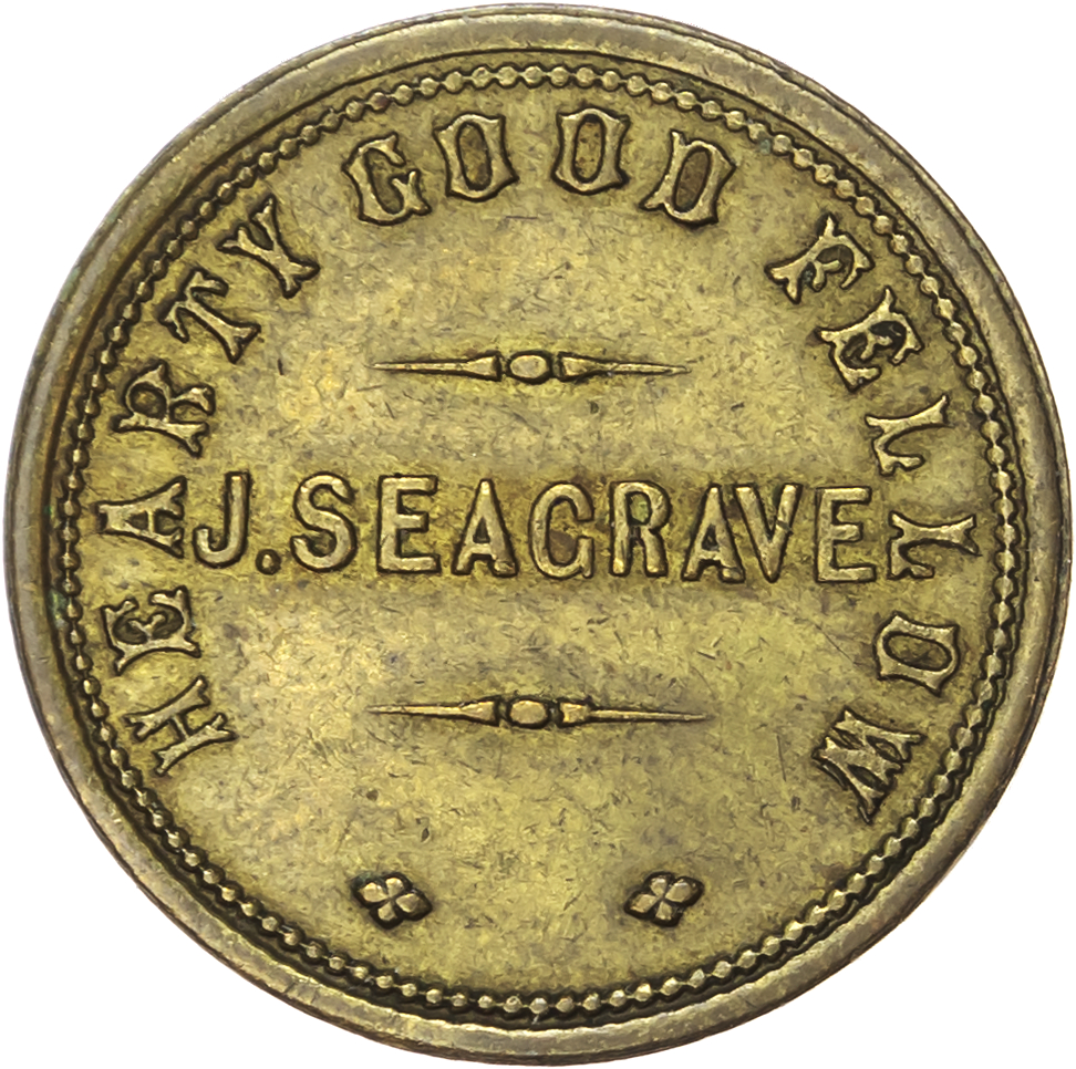 Lot of 4 coins - Shakespeare Hotel, 2d. 24mm. J Carson, EF; Hearty Good Fellow , 1½d. J Seagrave (Daniell), London?...