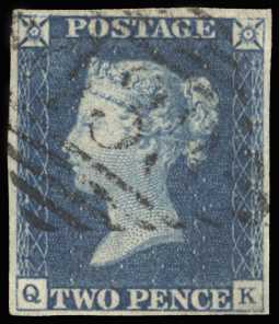 1840 2d Blue Pl.1. Very fine used four...