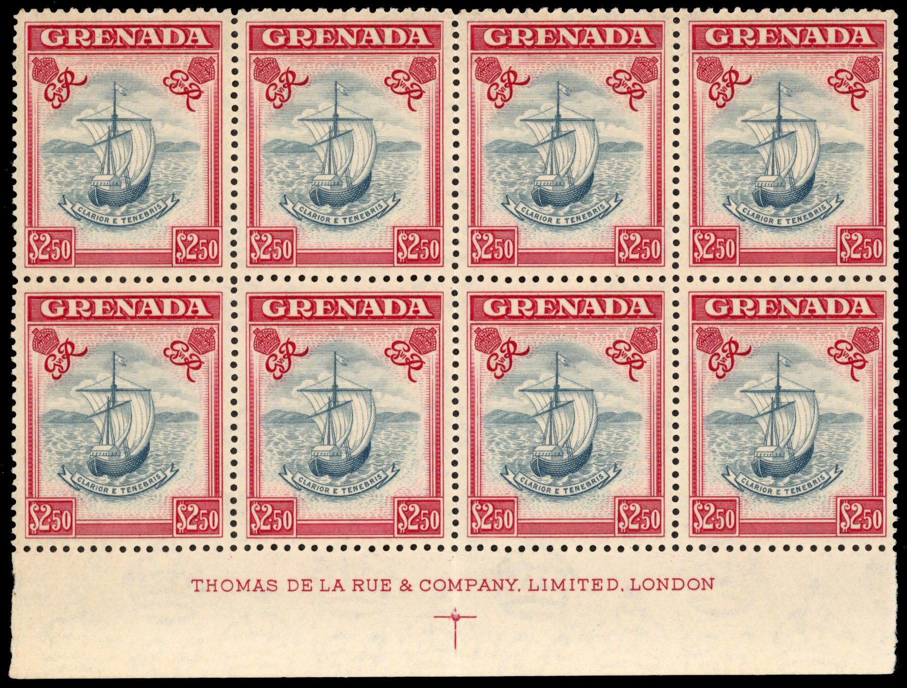 Grenada SG 185 1951 $2.50 imprint block mint