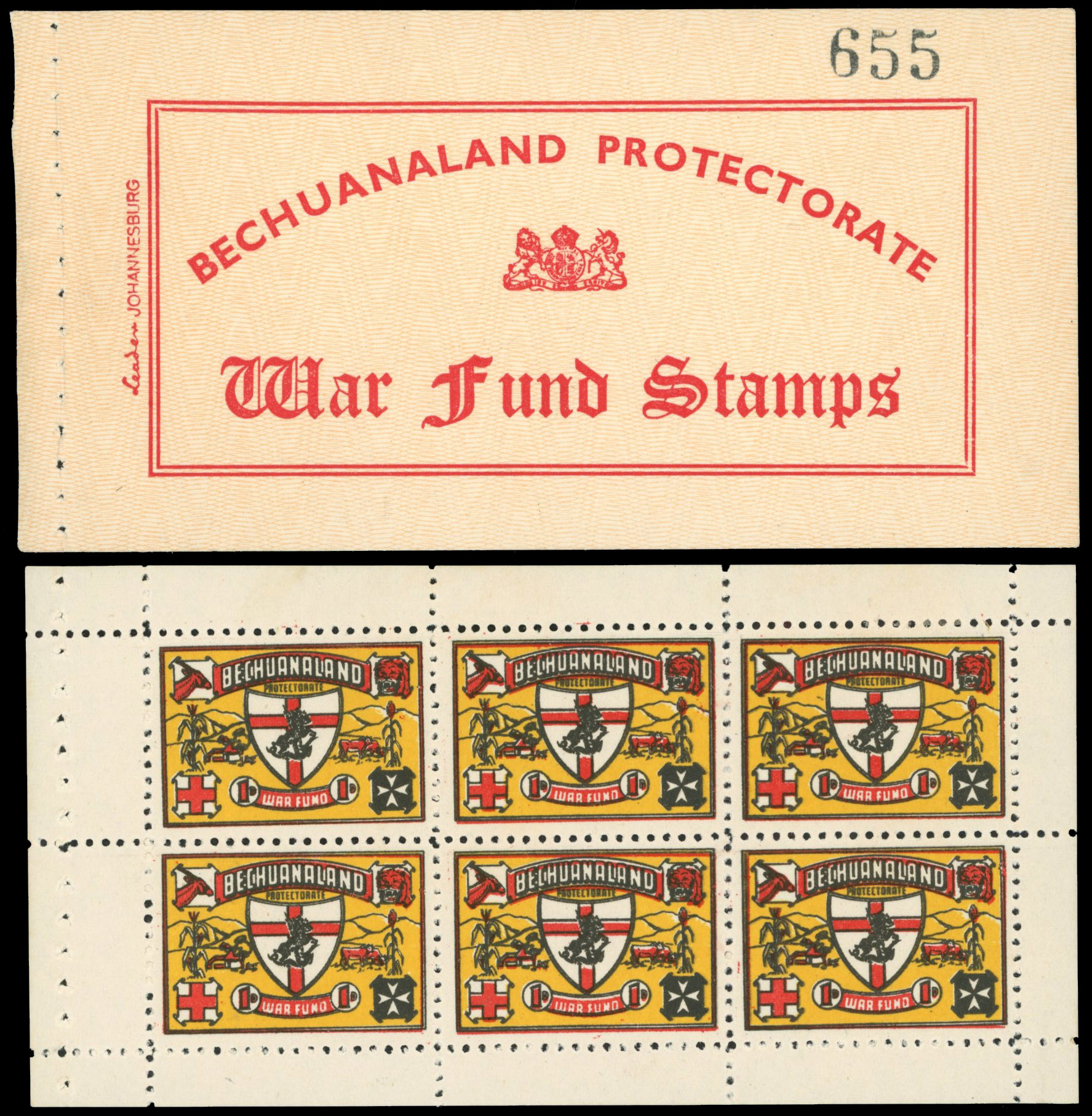 Bechuanaland 1939/40 War Fund booklet pane and cover
