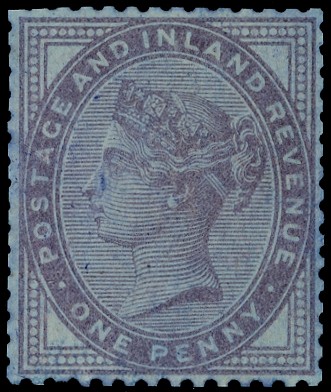 Great Britain 1881 1d lilac colour trial purple on blue SG 172var