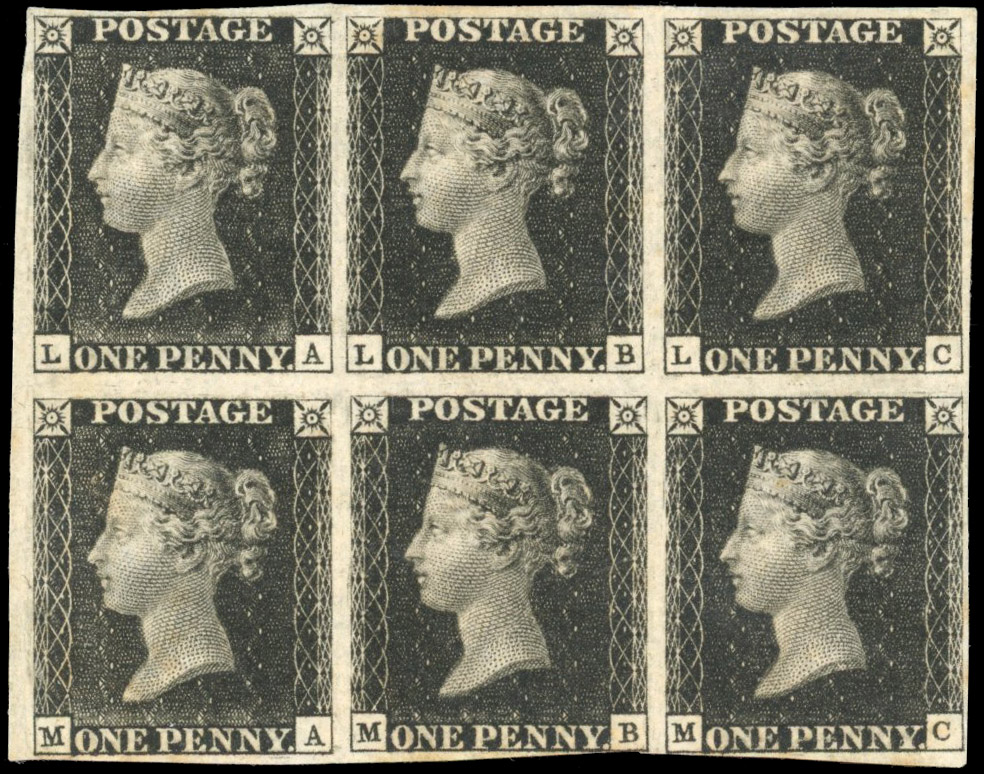 GB 1840 1d black Plate 5 block of six mint