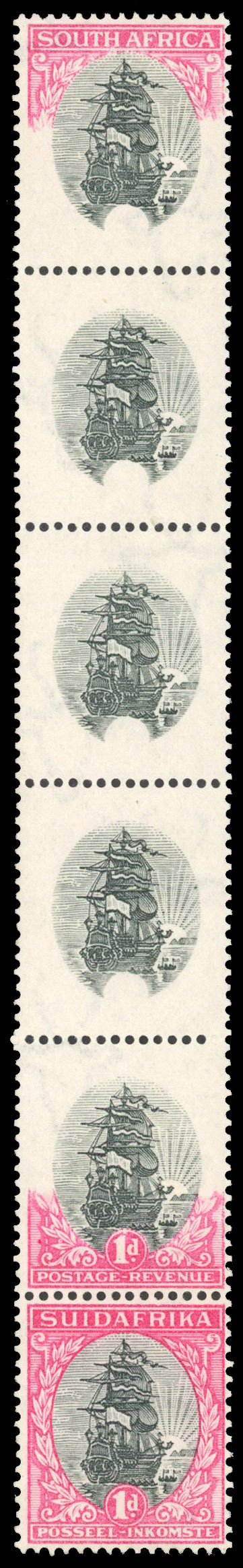 South Africa 1930-44 1d vert strip of 6 error frame omitted