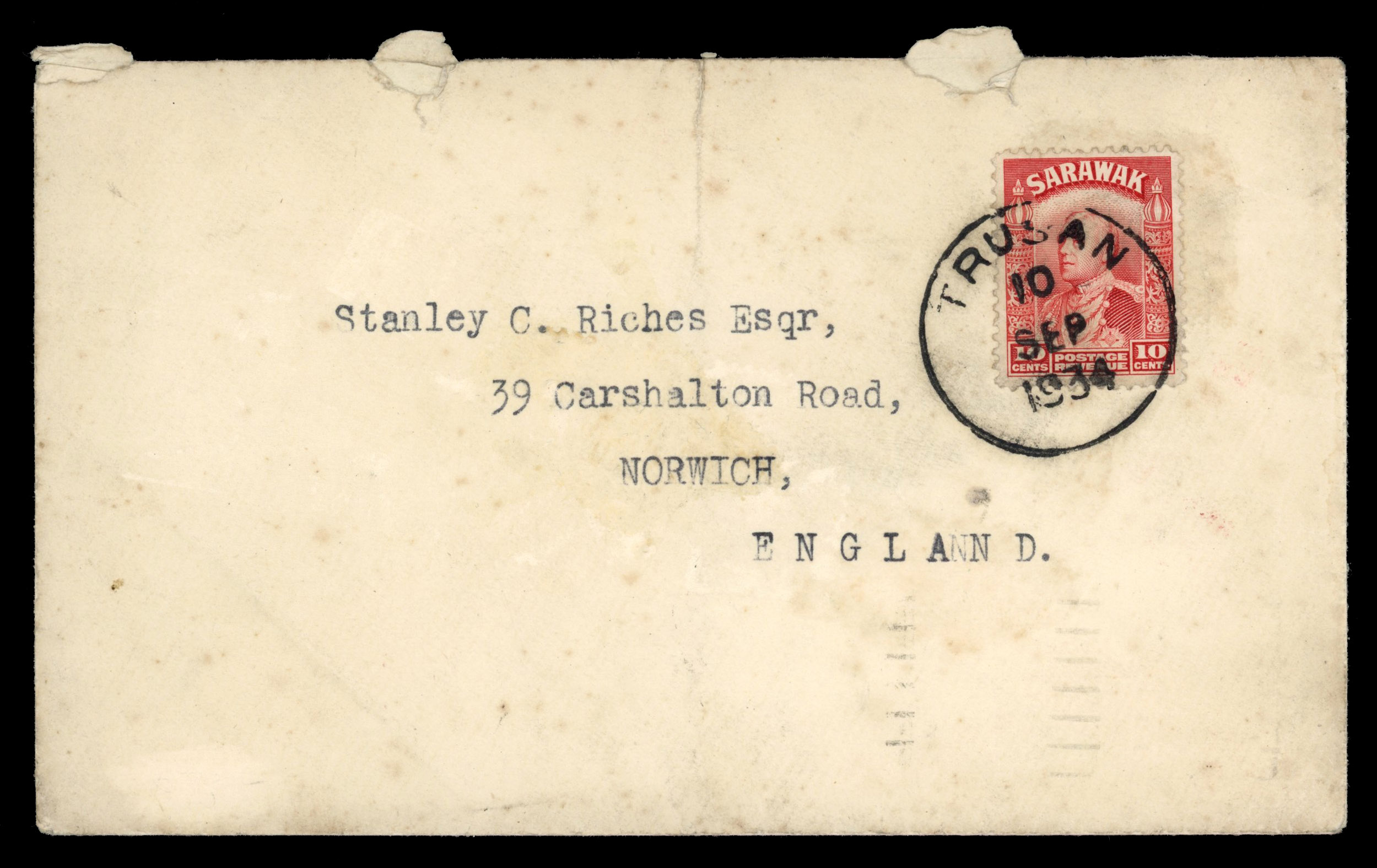 Sarawak 1934 cover from Trusan