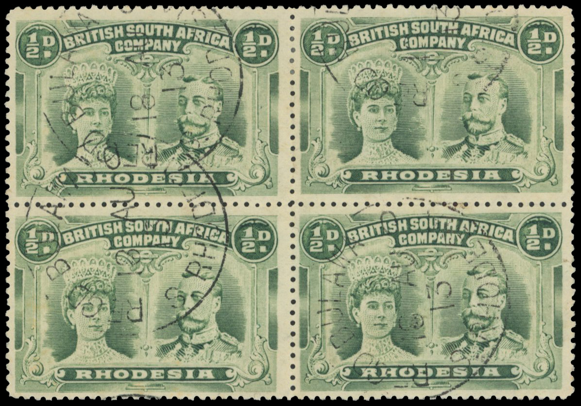 ½d dull bluish green RJL 11 block, positions 75-86.  Regd Bulawayo SKs of 16 AU 13