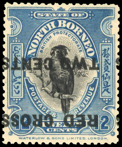 North Borneo 1918 Red Cross 12c+2c error Surcharge Inverted