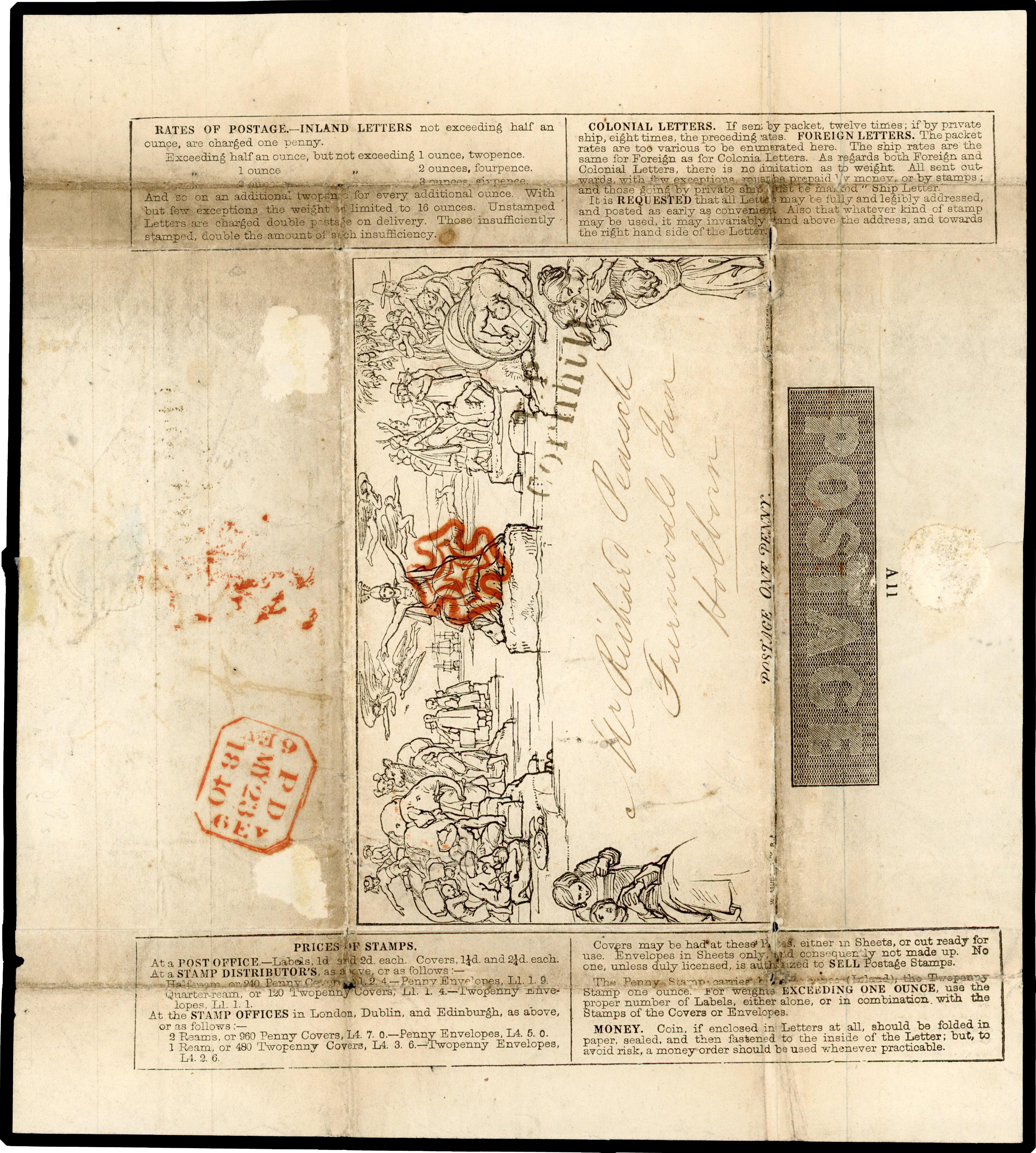 1840 pair of 1d MAY DATE Mulready letter sheets