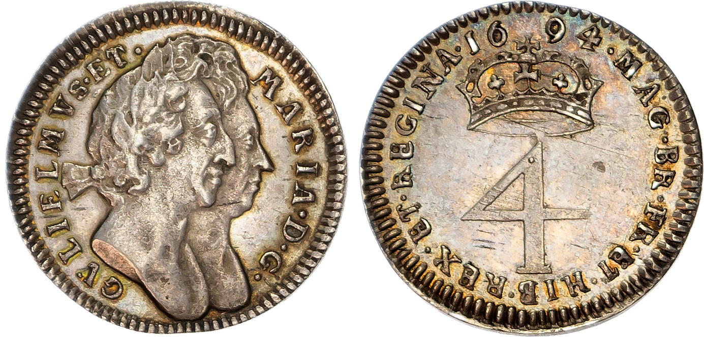 William and Mary (1689-1694) Fourpence, 1694, small lettering.