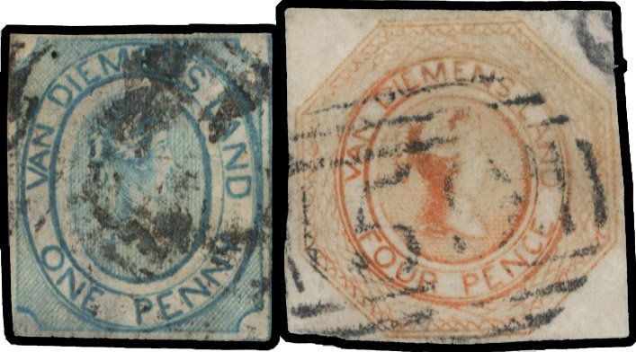 1853 1d, 4d, both with four margins, used