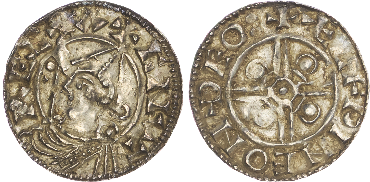 Cnut (1016-1035), AR Penny, Pointed Helmet type (1024-1030), Thetford mint, Aelfwine as moneyer.
