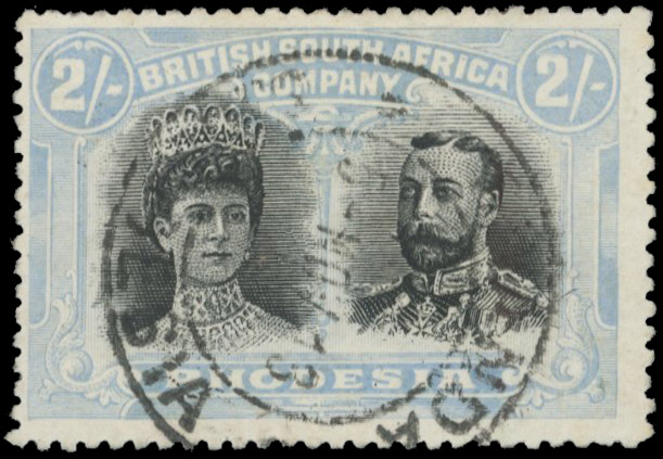 2/- deep black and light blue RSC E used