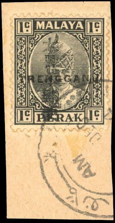 Thai Occupation of Trengganu: 1944 SG TT11 used on piece 1c Black on Perak Unpriced