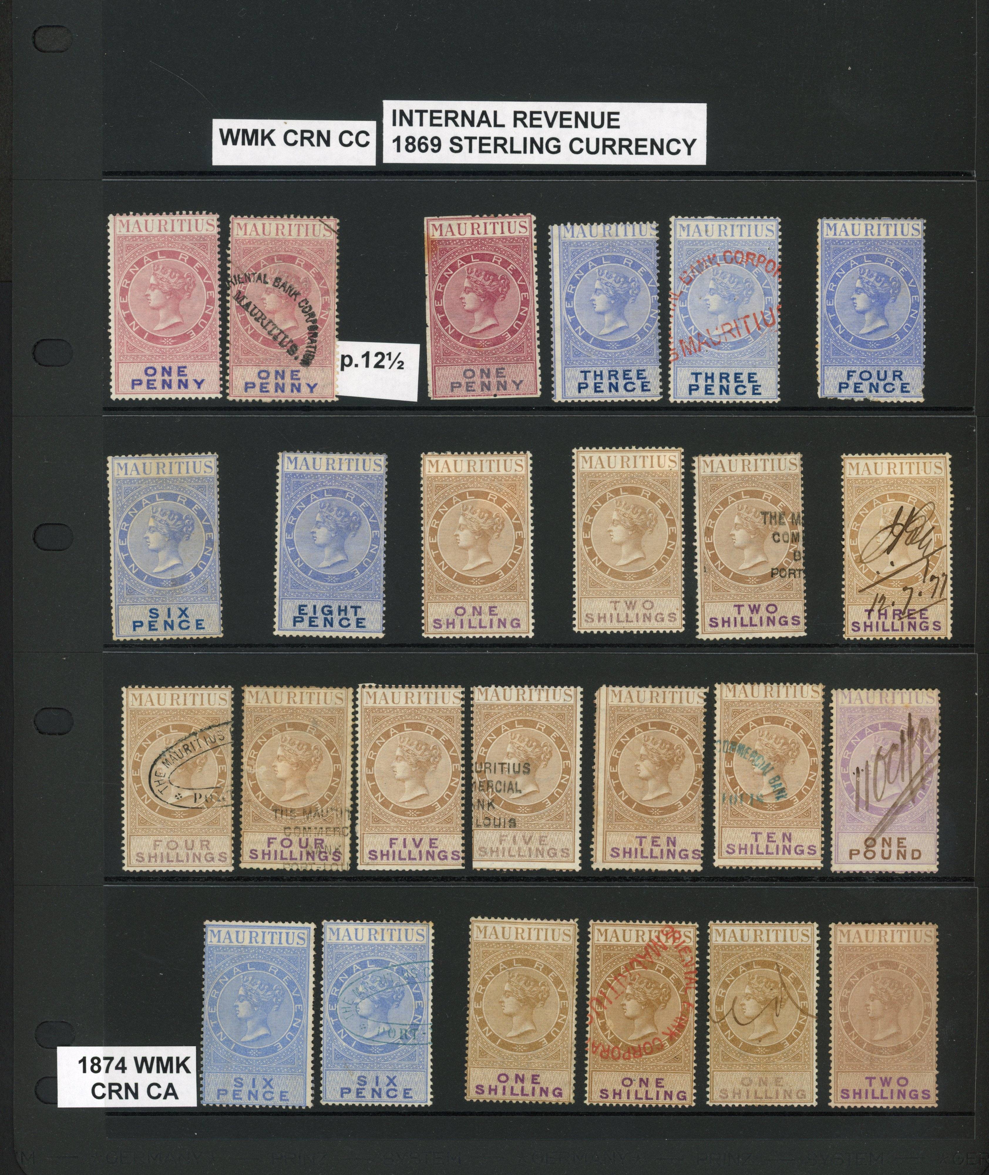 Mauritius Internal Revenue 1869-94 collection