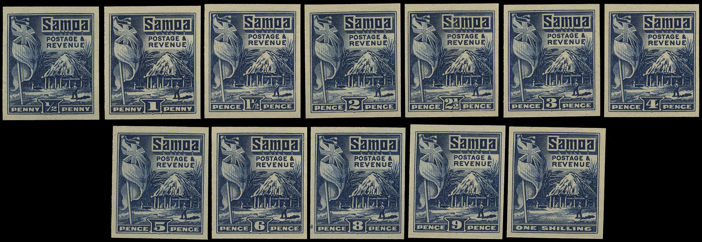 1921 'Hut' set of twelve to 1s imperforate...