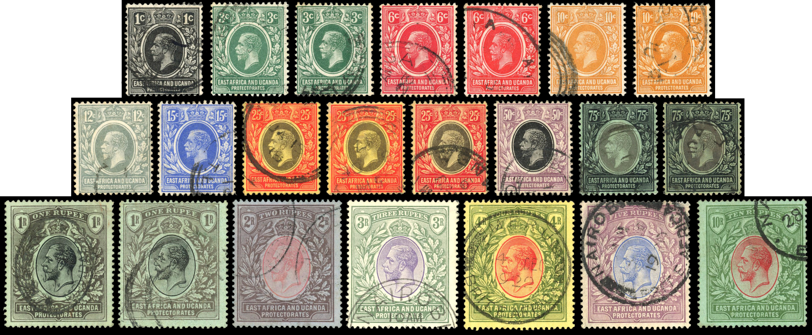East Africa & Uganda SG 44-58 1912 set to 10r used
