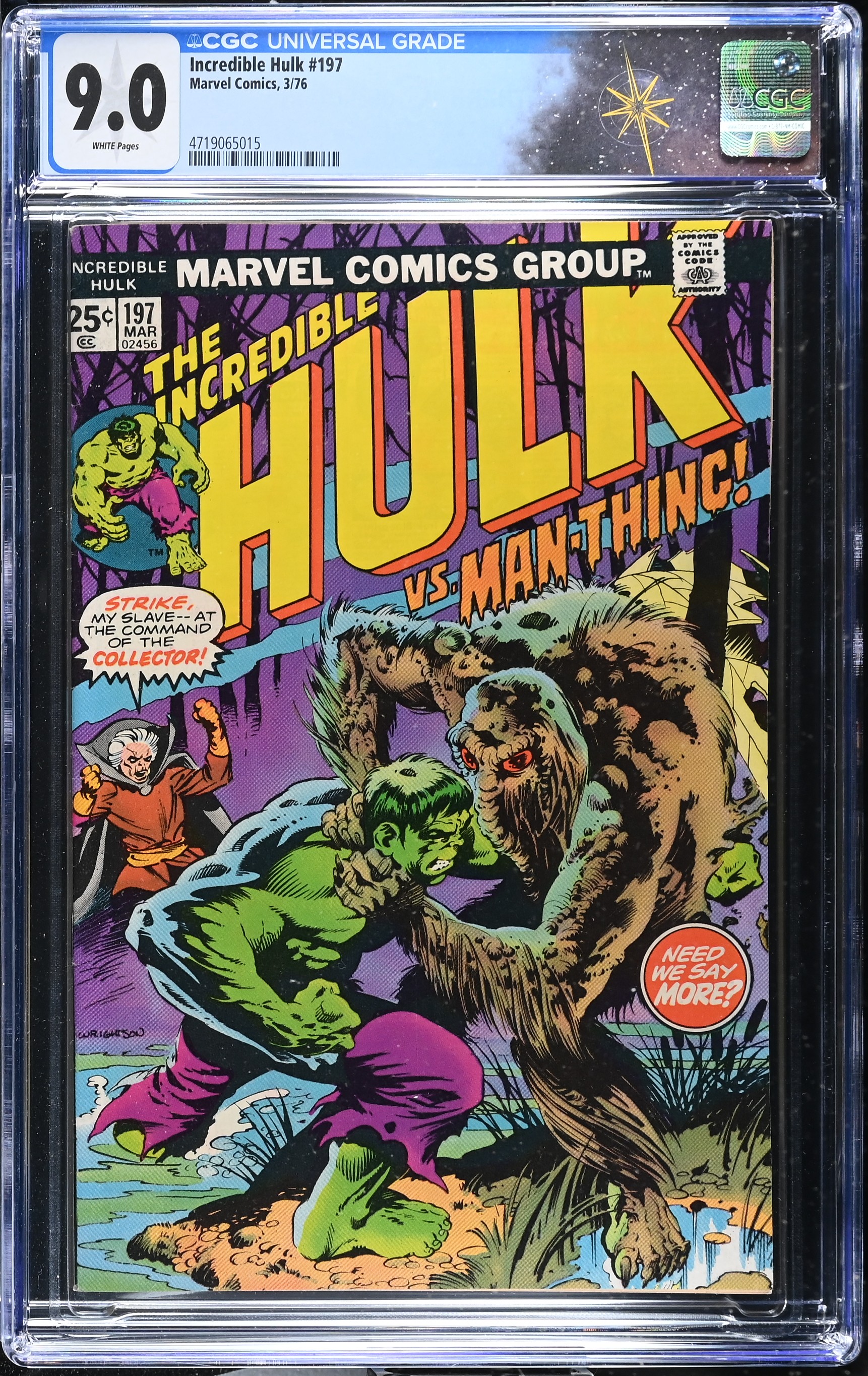 Incredible Hulk #197 CGC 9.0 "And Man-Thing Makes Three!" Bernie Wrightson Cover (Marvel Comics, 1976) White Pages