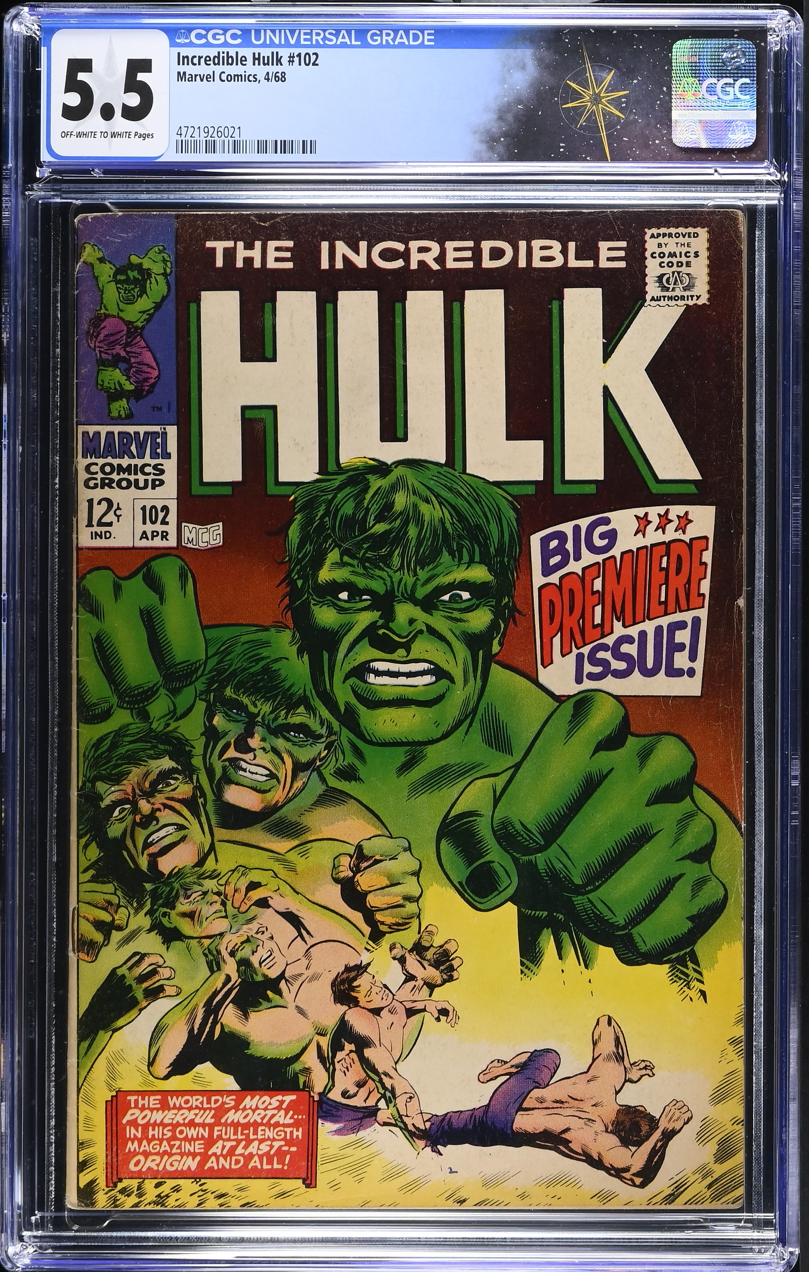 Incredible Hulk #102 CGC 5.5 “This World Not His Own!” Marie Severin Cover (Marvel Comics, 1968) Off-White to White Pages