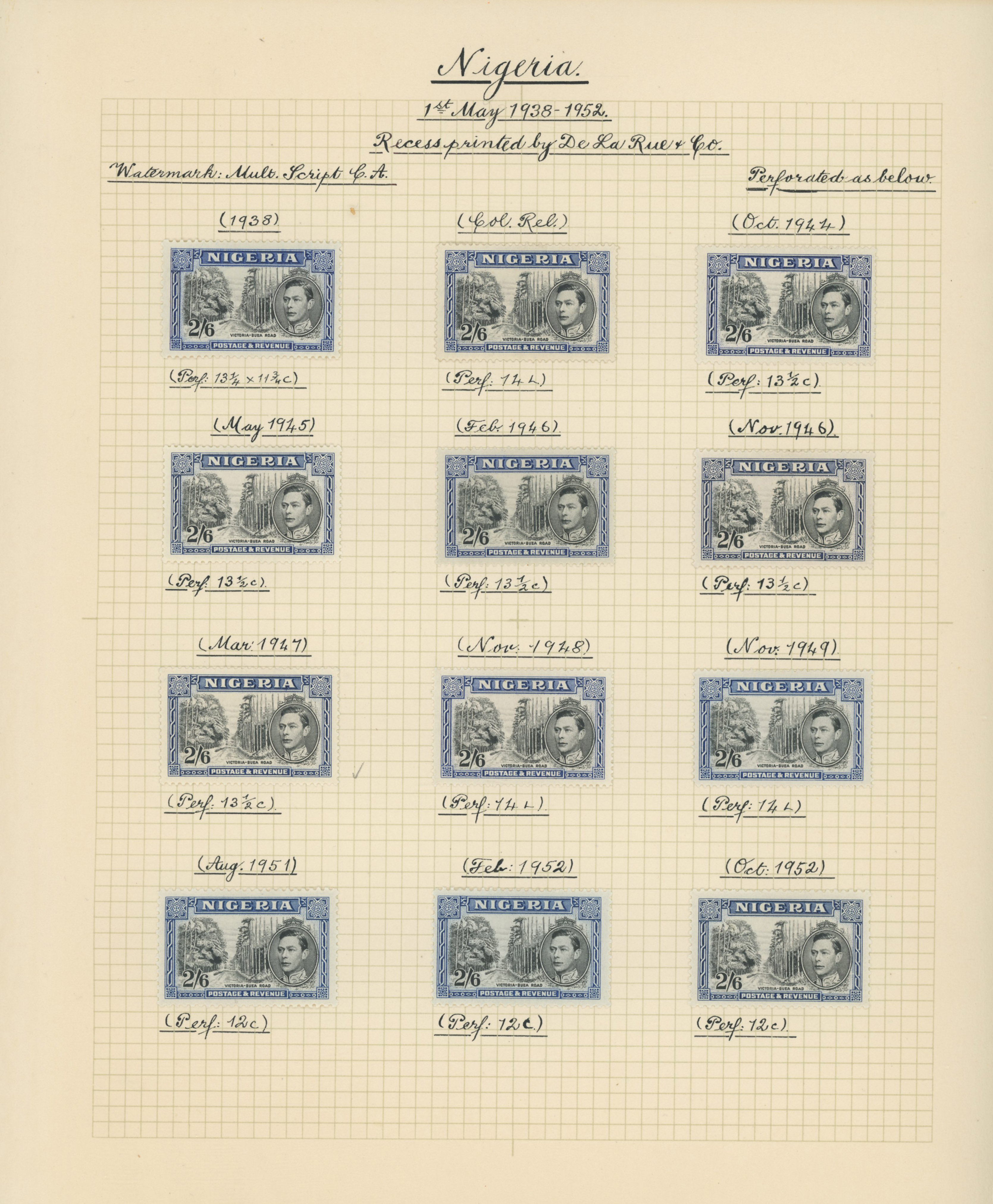 Nigeria SG 49-59c printings collection mint