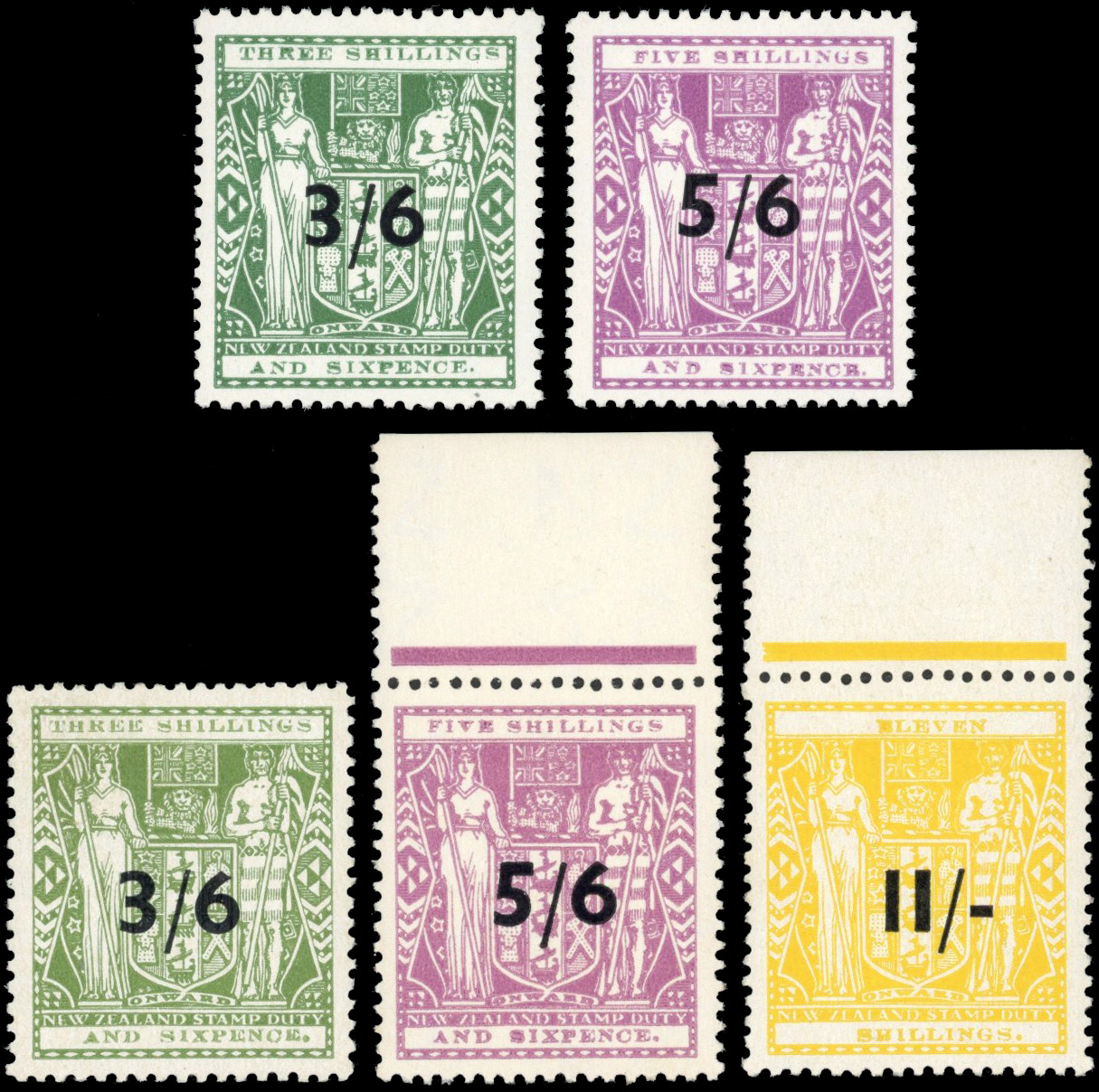 NZ SG F187-8, 212, 214-5 Postal Fiscal surcharges mint