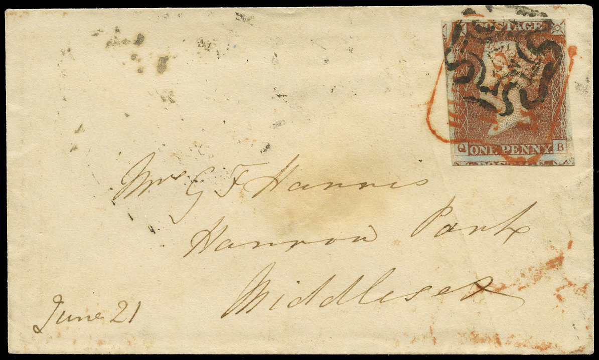 SG8 1841 1d Red-brown Pl.27 red cancel cover