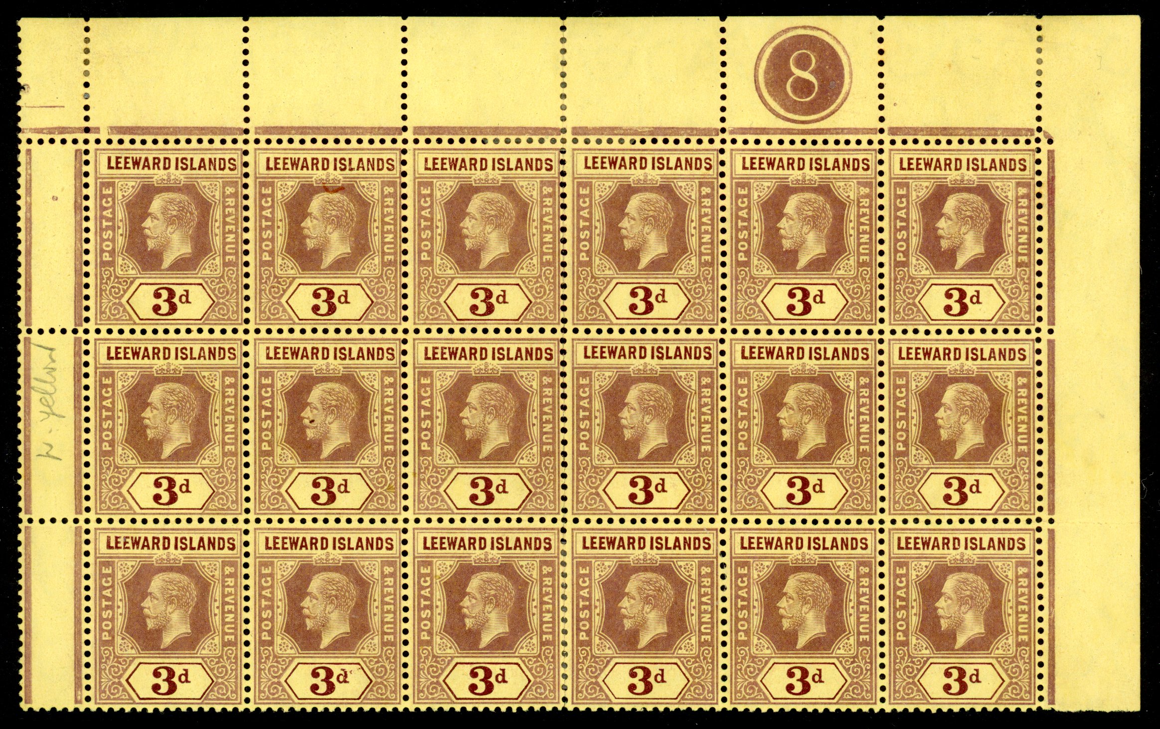 Leeward Islands SG 51c Plate block mint