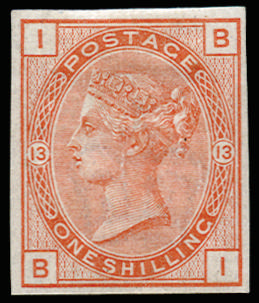 Great Britain 1881 1s Orange-brown Pl.13. Very fine unused o.g. imperforate imprimatur lettered BI. Very rare, one…