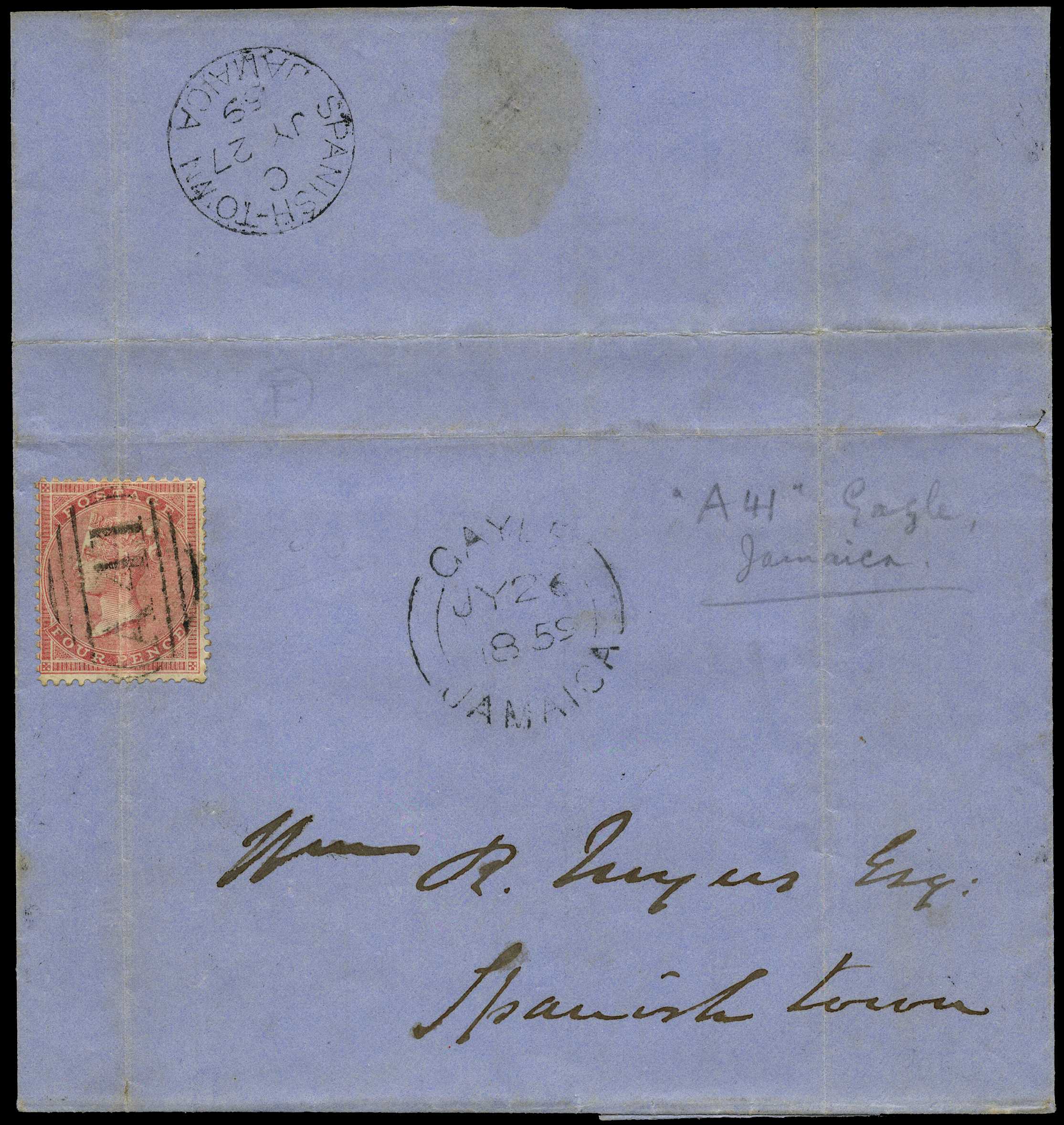 GB USED ABROAD: 1859 Gayle “A41” numeral on a...