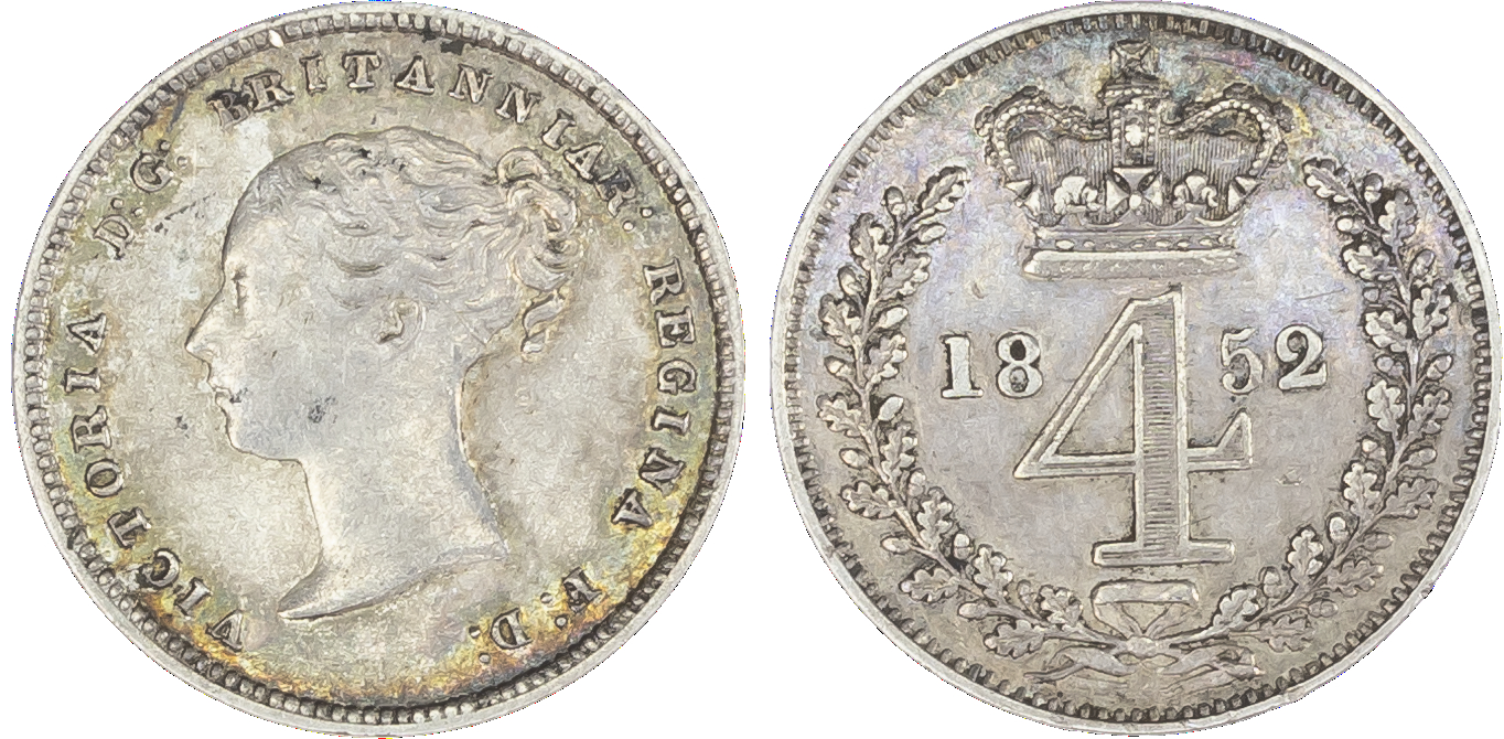 Victoria (1837-1901), Maundy set, 1852, Four, Three, Two and One Pence, young head left, legend and toothed border
