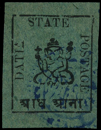 1897 ½a black on green 'DATIA', unused with...