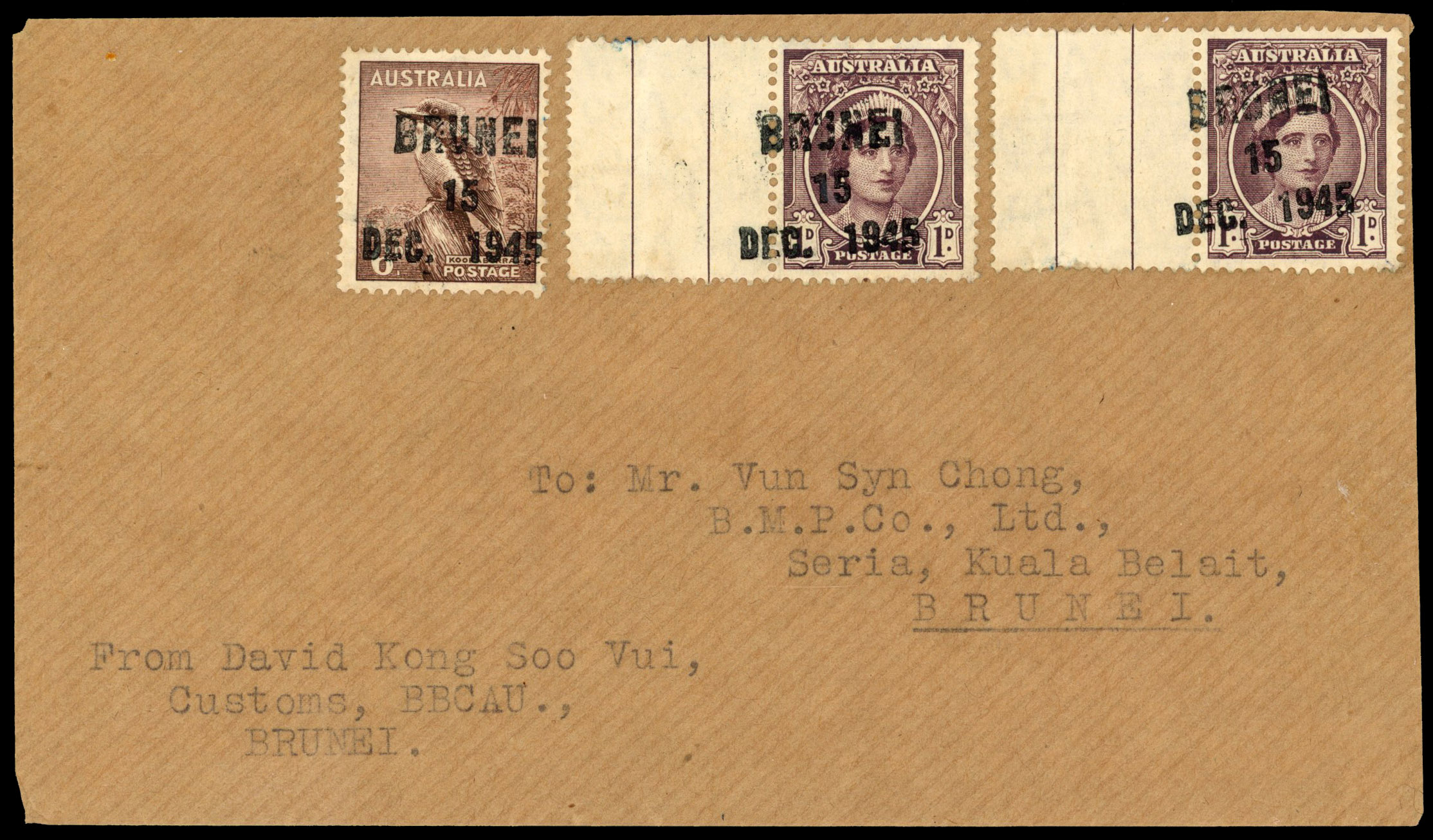 Brunei 1945 cover Australia used in Brunei