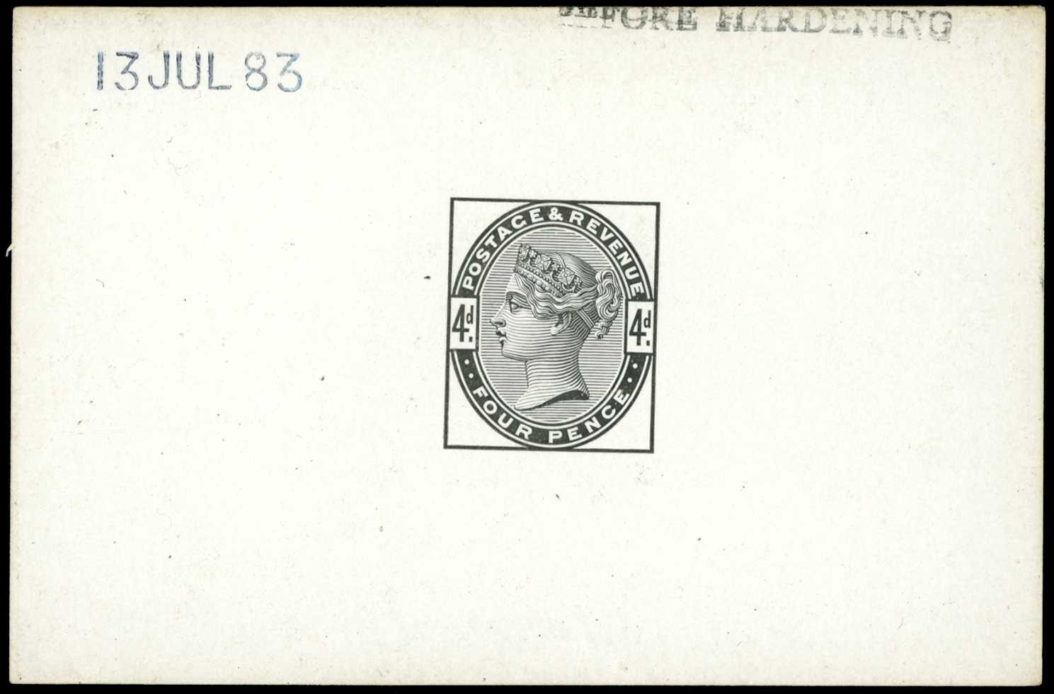 1883 4d die proof in black on white glazed...