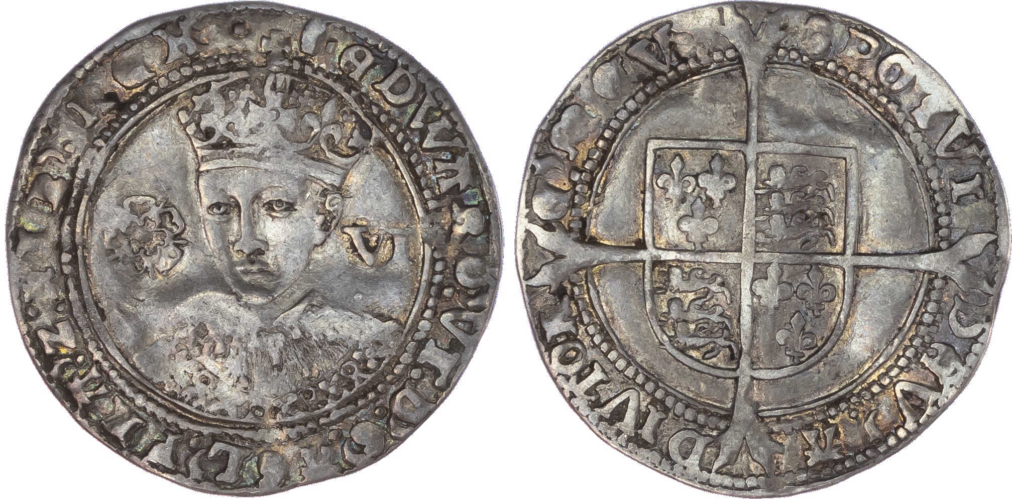 Edward VI (1547‑53), Sixpence, Third period [1551‑53], fine silver, mintmark tun both sides, wire inner circle within beaded