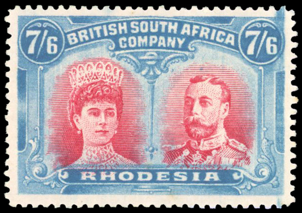 Rhodesia 1910-13 7s6d bright carmine and deep turquoise-blue perf 14
